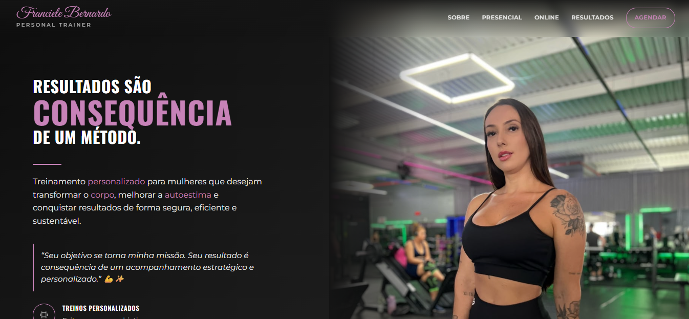 Exemplo de página para Franciele Bernardo, personal trainer